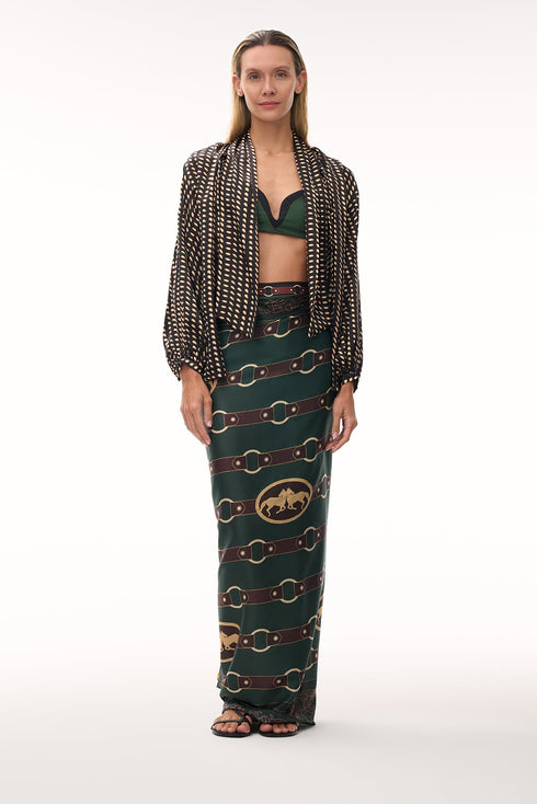 Simonetta Satin Silk Shirt / Black & Ivory Seeds